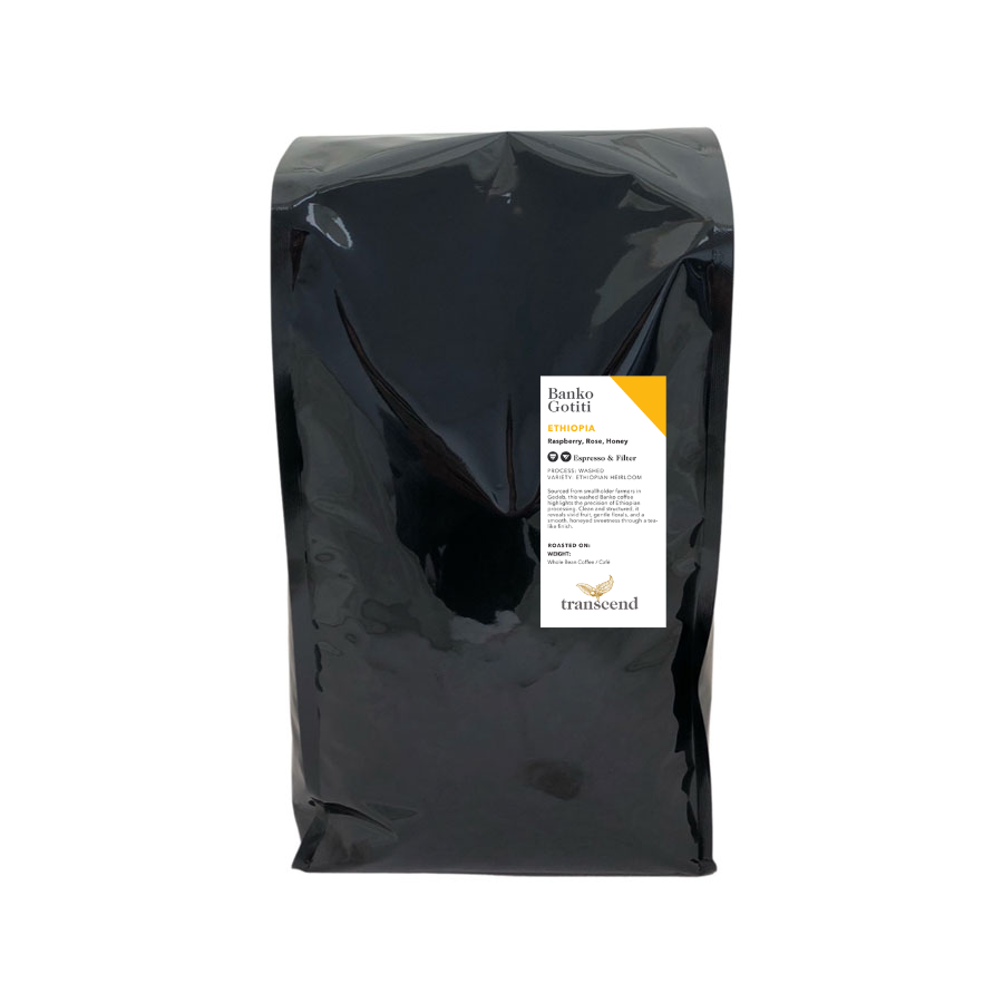 A black bag of Transcend Coffee 2250g Banko Gotiti